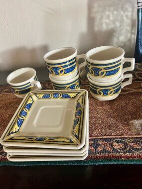 Tiffany Boutique Ceramic Blue & Yellow Impero  Cups & Saucers